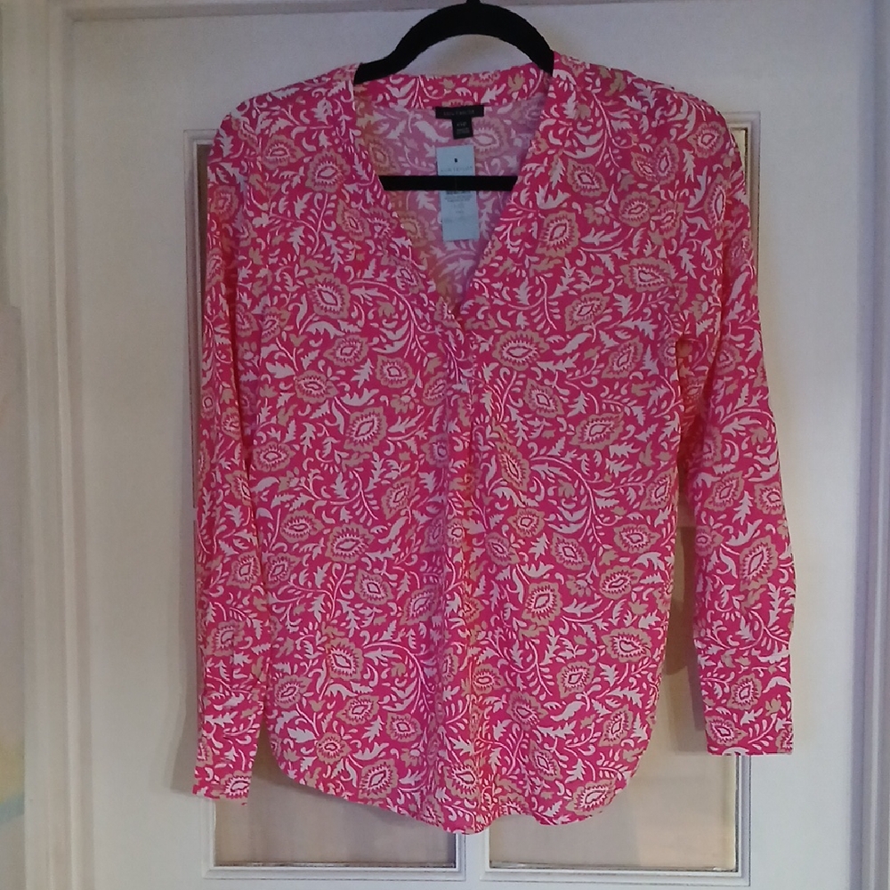 Ann Taylor Pink and White Floral Blouse